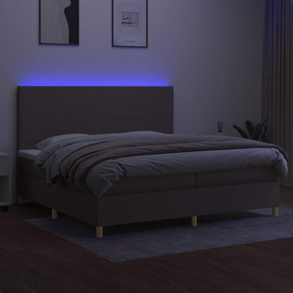 Letto a Molle Materasso e LED tortora 200x200cm in Tessuto