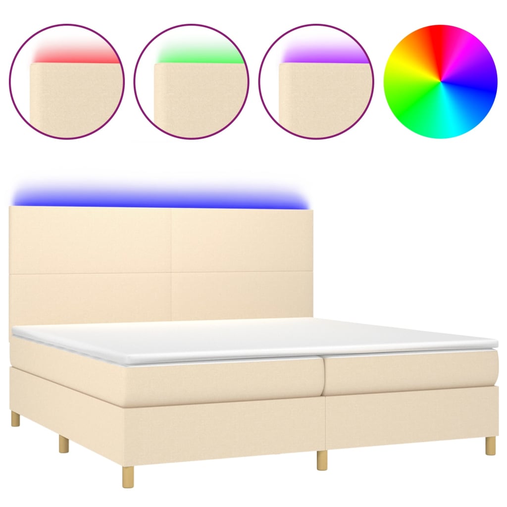 Letto a Molle Materasso e LED bianco 200x200cm in Tessuto - homemem39