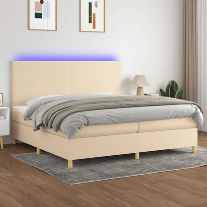 Letto a Molle Materasso e LED bianco 200x200cm in Tessuto