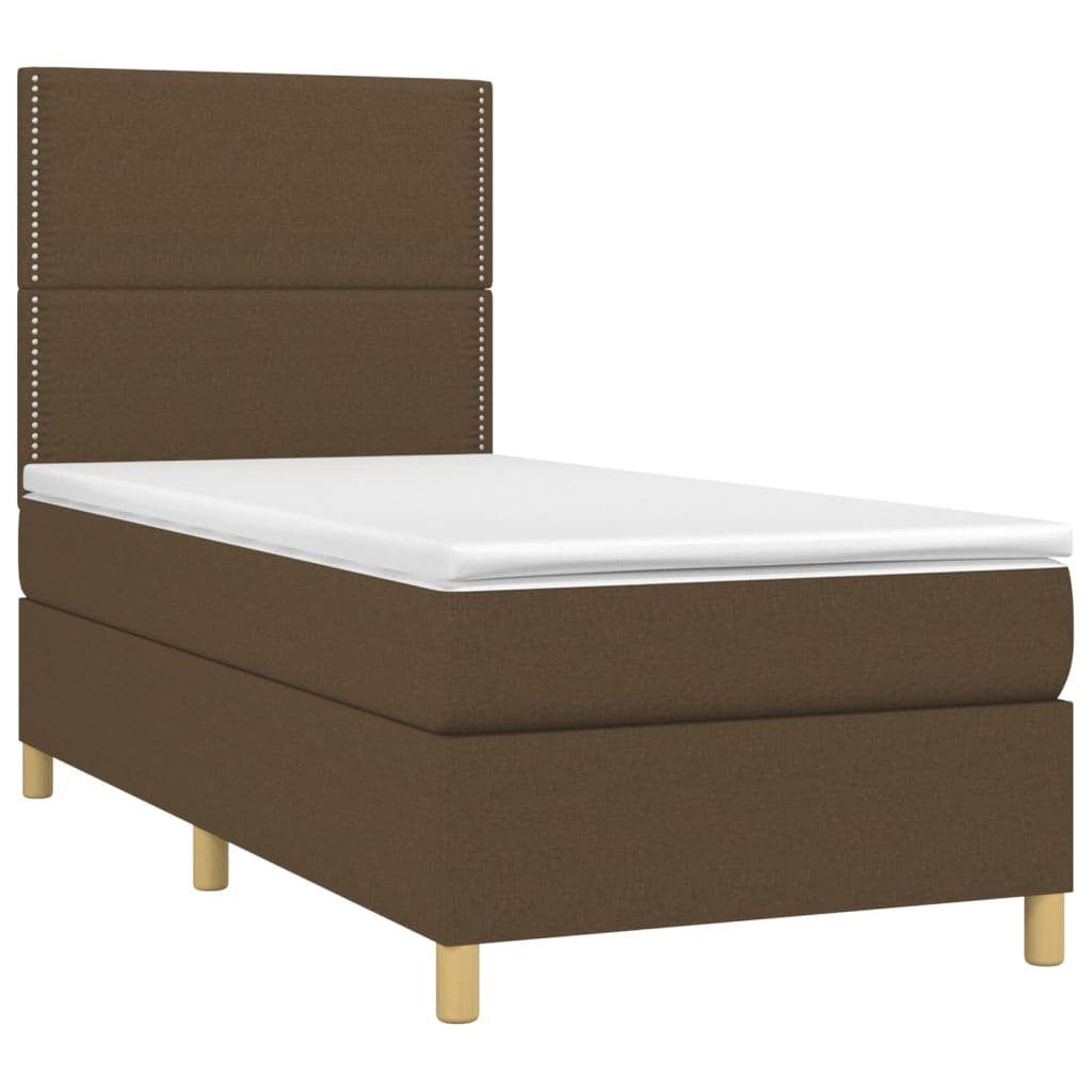 Letto a Molle Materasso e LED Marrone Scuro 90x190cm in Tessuto - homemem39