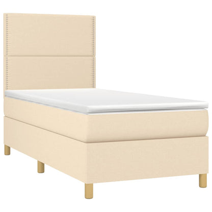 Letto a Molle con Materasso e LED Crema 90x190 cm in Tessuto - homemem39