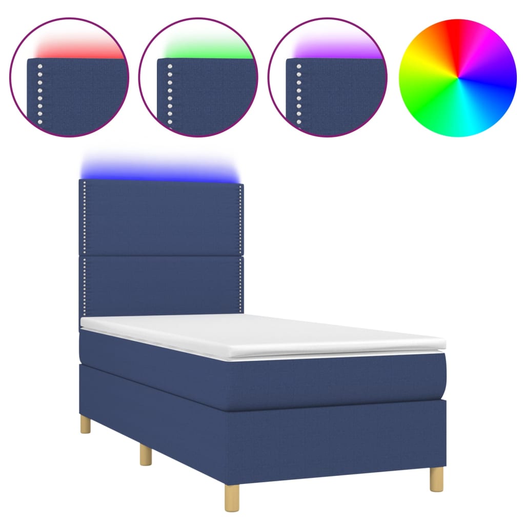 Letto a Molle con Materasso e LED Blu 90x190 cm in Tessuto - homemem39