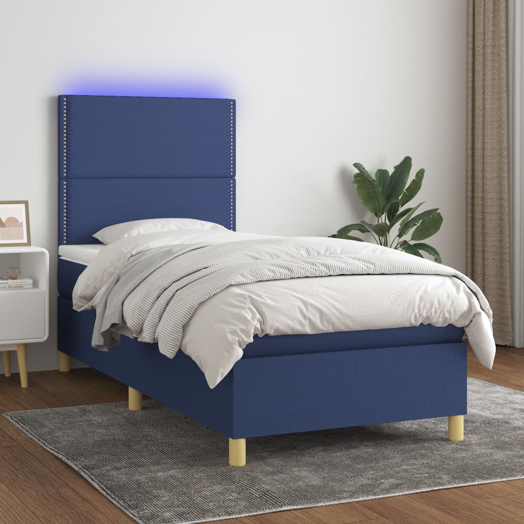 Letto a Molle con Materasso e LED Blu 90x190 cm in Tessuto - homemem39