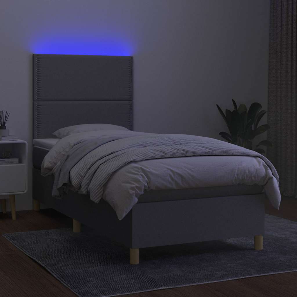 Letto a Molle Materasso e LED Grigio Chiaro 90x200 cm Tessuto