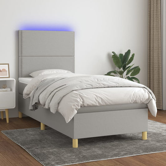 Letto a Molle Materasso e LED Grigio Chiaro 90x200 cm Tessuto