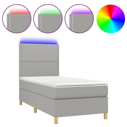 Letto a Molle Materasso e LED Grigio Chiaro 100x200 cm Tessuto - homemem39