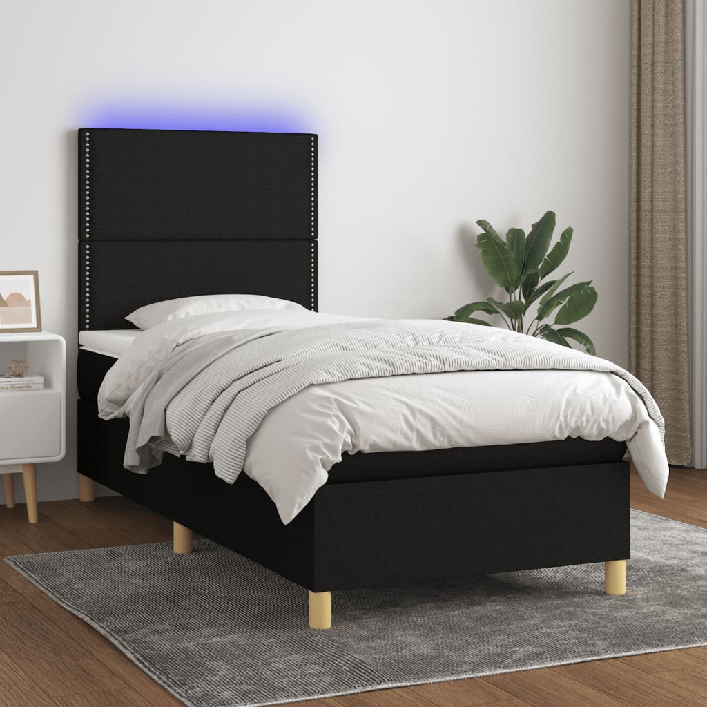 Letto a Molle con Materasso e LED Nero 100x200 cm in Tessuto - homemem39