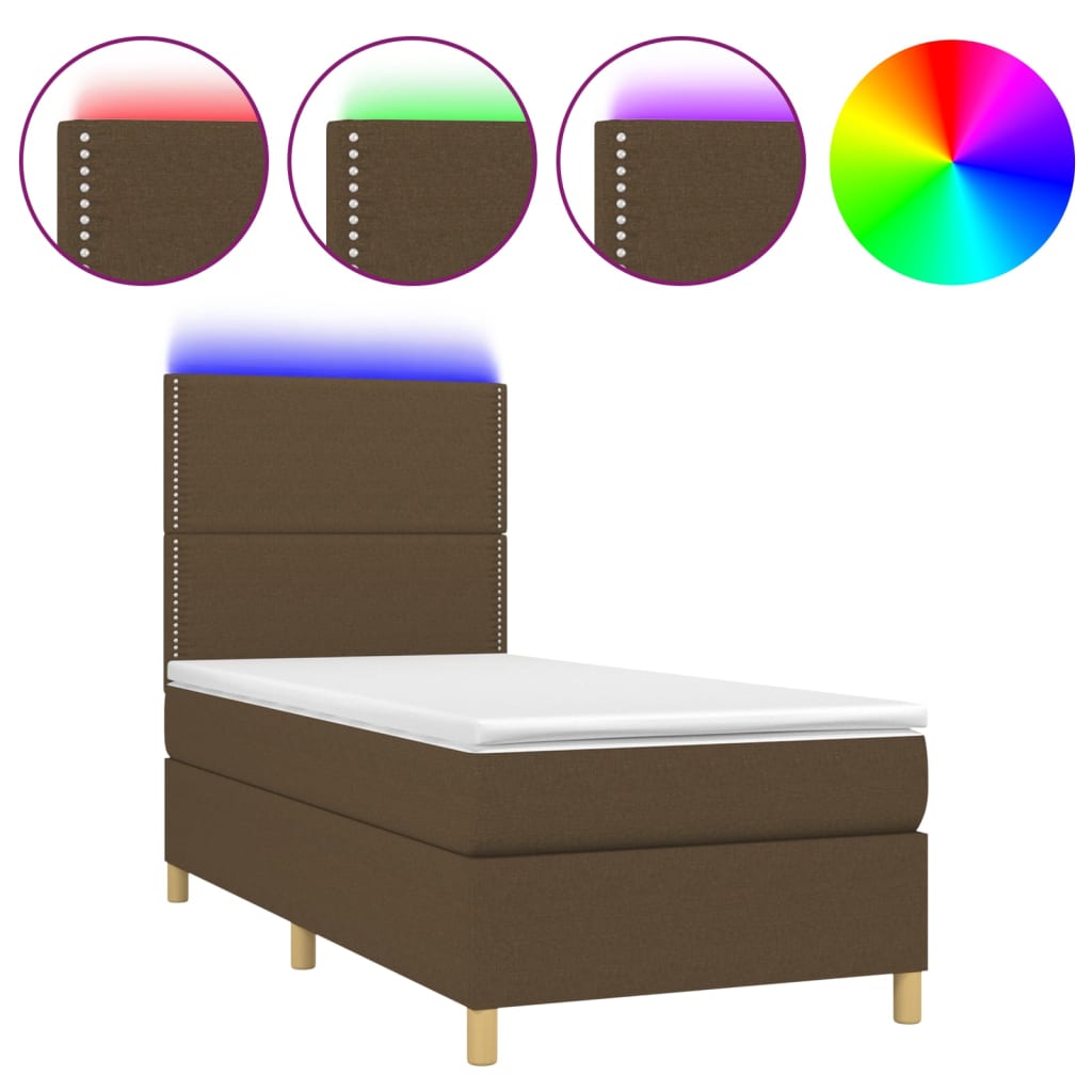 Letto a Molle Materasso e LED Marrone Scuro 100x200 cm Tessuto