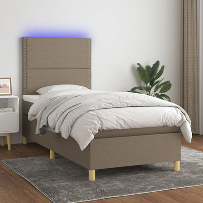 Letto a Molle con Materasso e LED Tortora 100x200cm in Tessuto - homemem39