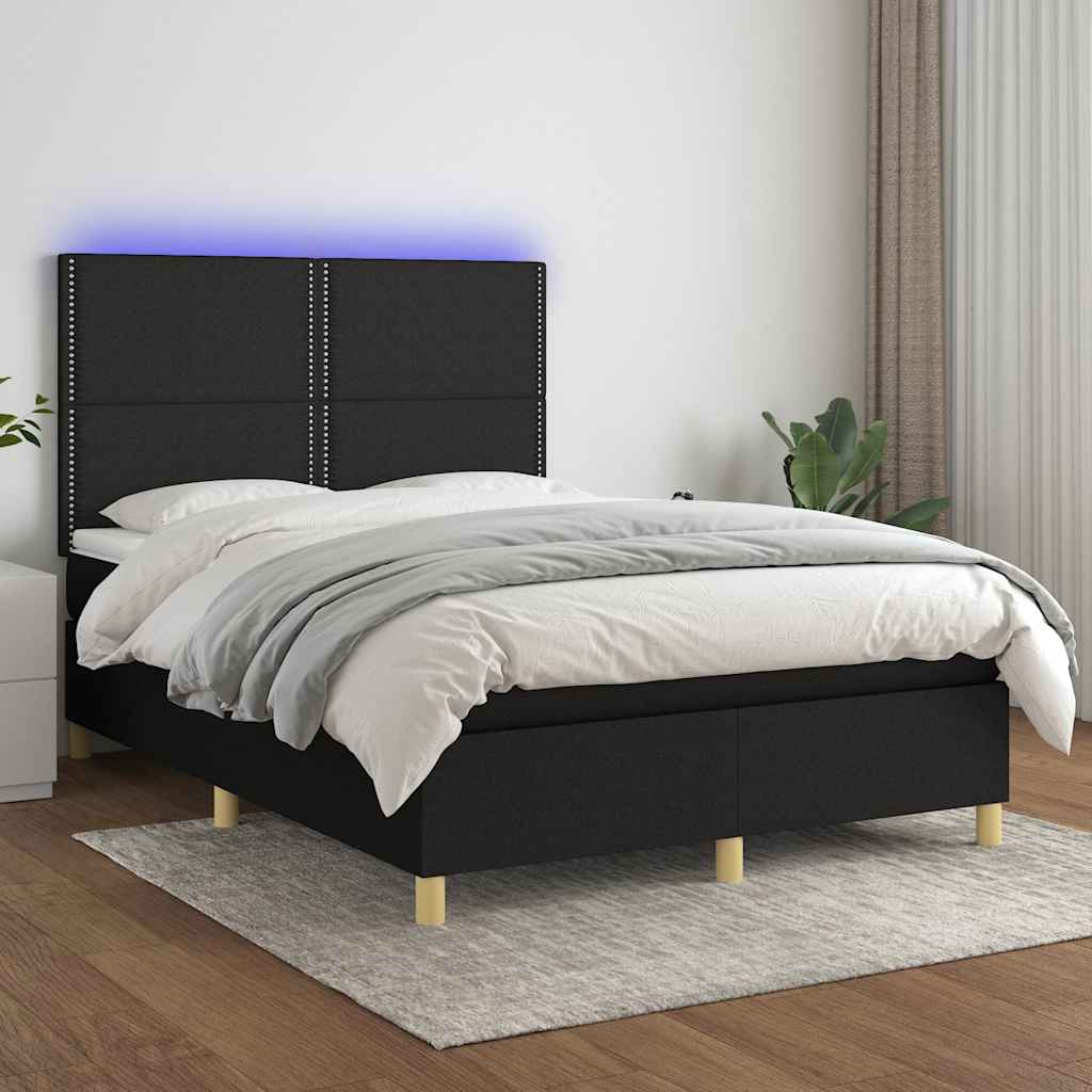 Letto a Molle con Materasso e LED Nero 140x190 cm in Tessuto | homemem39