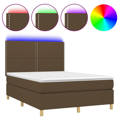 Letto a Molle Materasso e LED MarroneScuro 140x190cm in Tessuto | homemem39