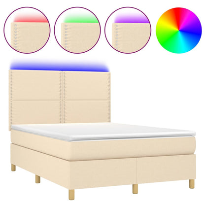 Letto a Molle con Materasso e LED Crema 140x190 cm in Tessuto | homemem39