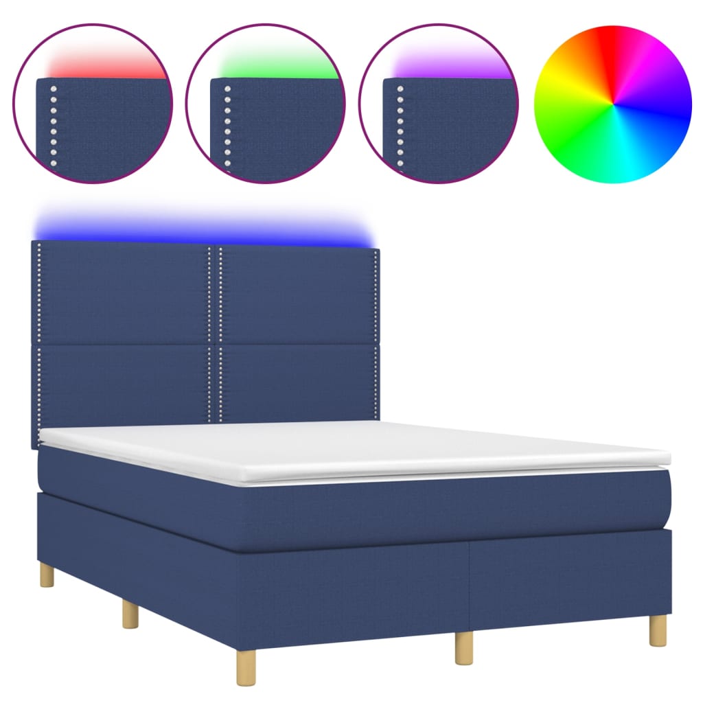 Letto a Molle con Materasso e LED Blu 140x190 cm in Tessuto - homemem39