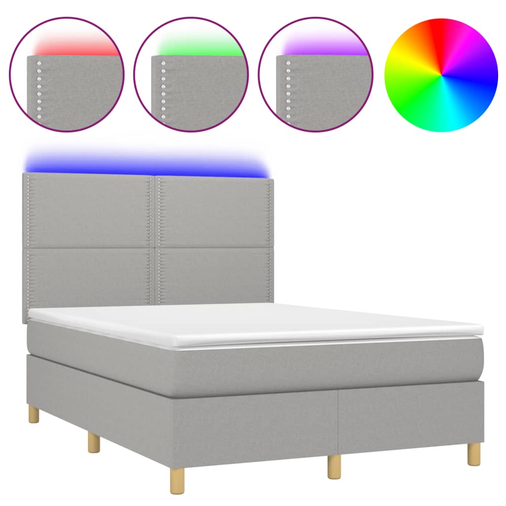 Letto a Molle Materasso e LED Grigio Chiaro 140x200 cm Tessuto - homemem39
