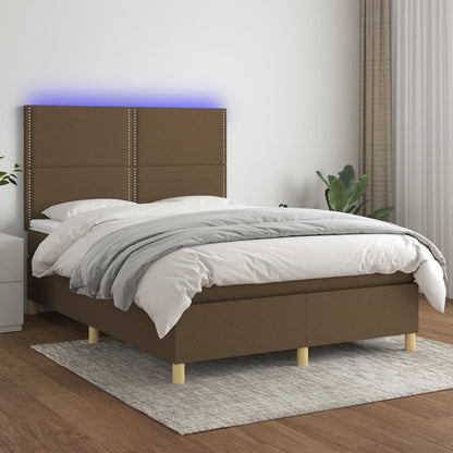 Letto a Molle Materasso e LED Marrone Scuro 140x200 cm Tessuto | homemem39