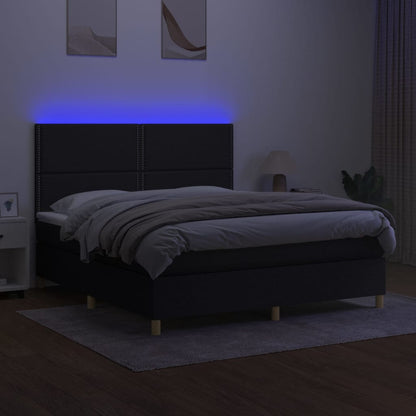 Letto a Molle con Materasso e LED Nero 160x200 cm in Tessuto