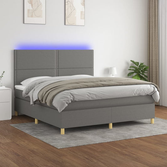 Letto a Molle Materasso e LED Grigio Scuro 180x200cm in Tessuto - homemem39