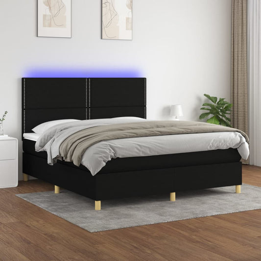 Letto a Molle con Materasso e LED Nero 180x200cm in Tessuto - homemem39