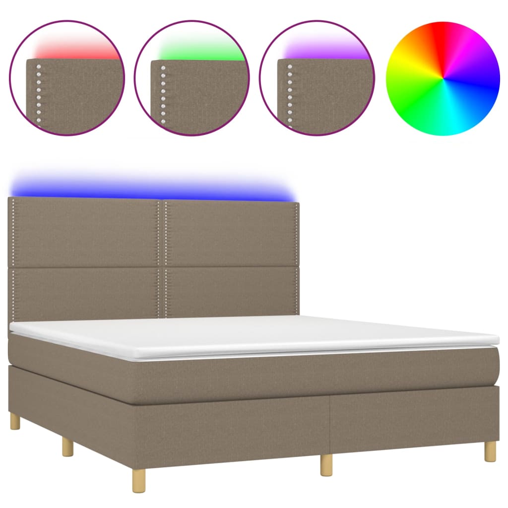 Letto a Molle con Materasso e LED Tortora 180x200 cm in Tessuto