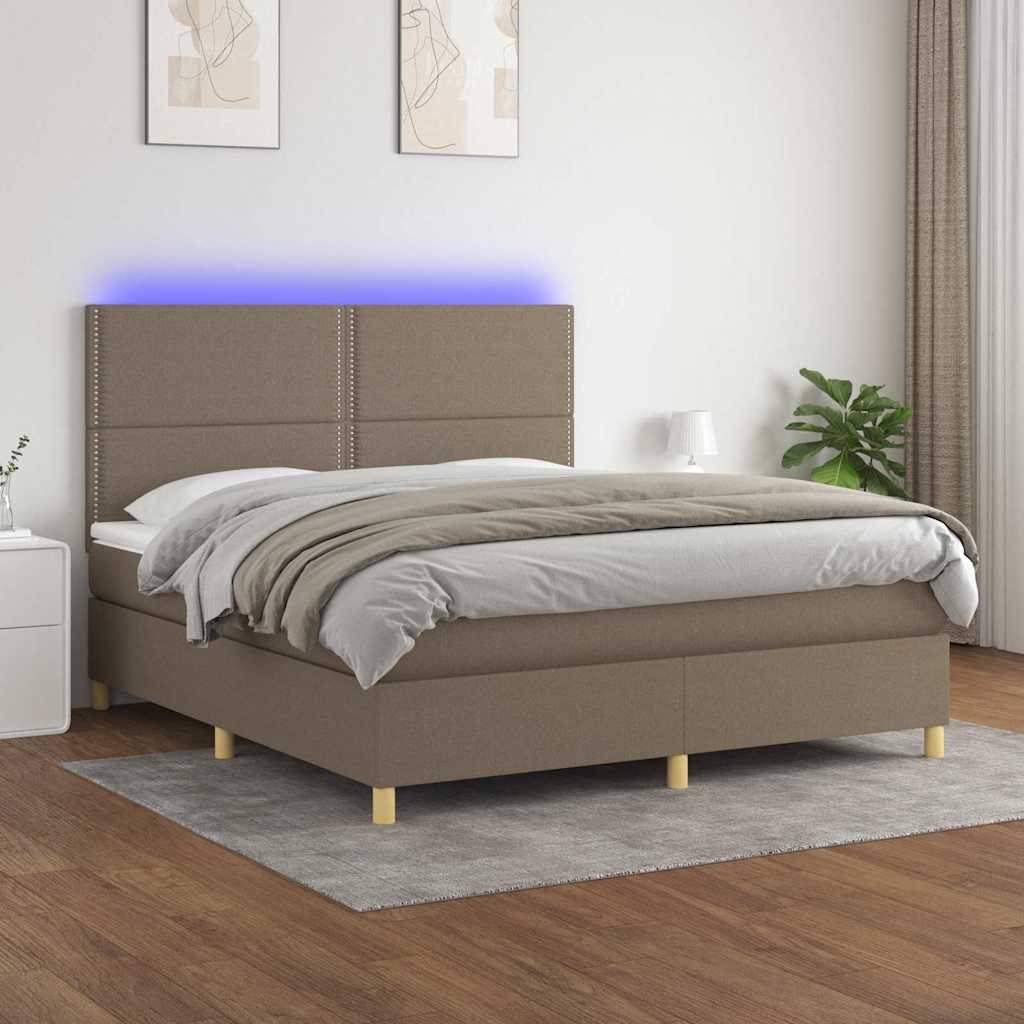 Letto a Molle con Materasso e LED Tortora 180x200 cm in Tessuto
