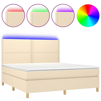 Letto a Molle con Materasso e LED Crema 180x200 cm in Tessuto