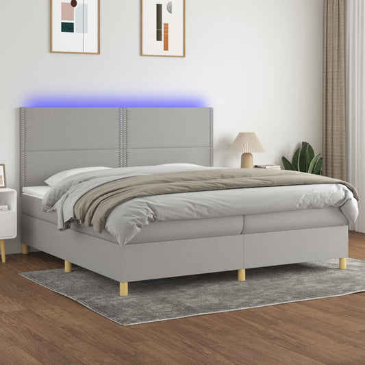 Letto a Molle Materasso e LED Grigio Chiaro 200x200 cm Tessuto - homemem39