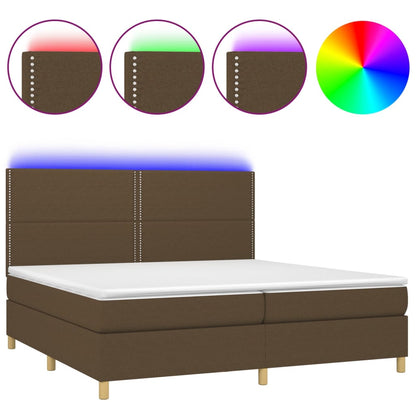 Letto a Molle Materasso e LED Marronescuro 200x200cm in Tessuto