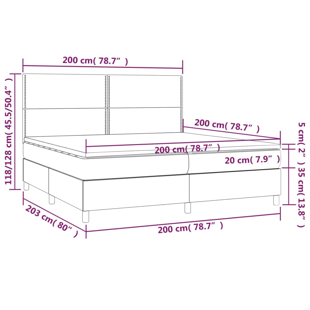 Federkernmatratze und dunkelbraune LED 200 x 200 cm aus Stoff