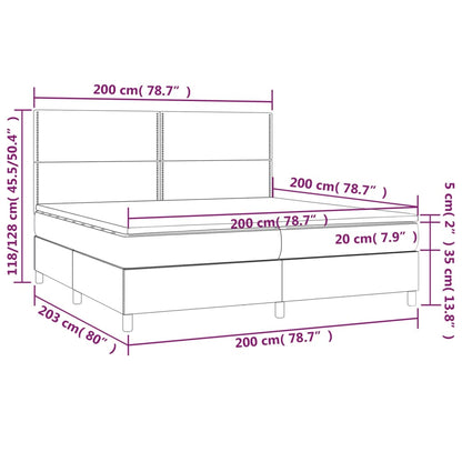 Letto a Molle Materasso e LED Marronescuro 200x200cm in Tessuto