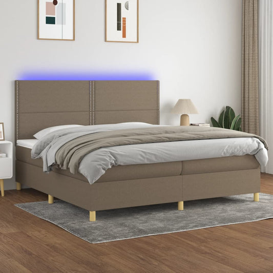 Letto a Molle Materasso e LED tortora 200x200cm in Tessuto - homemem39