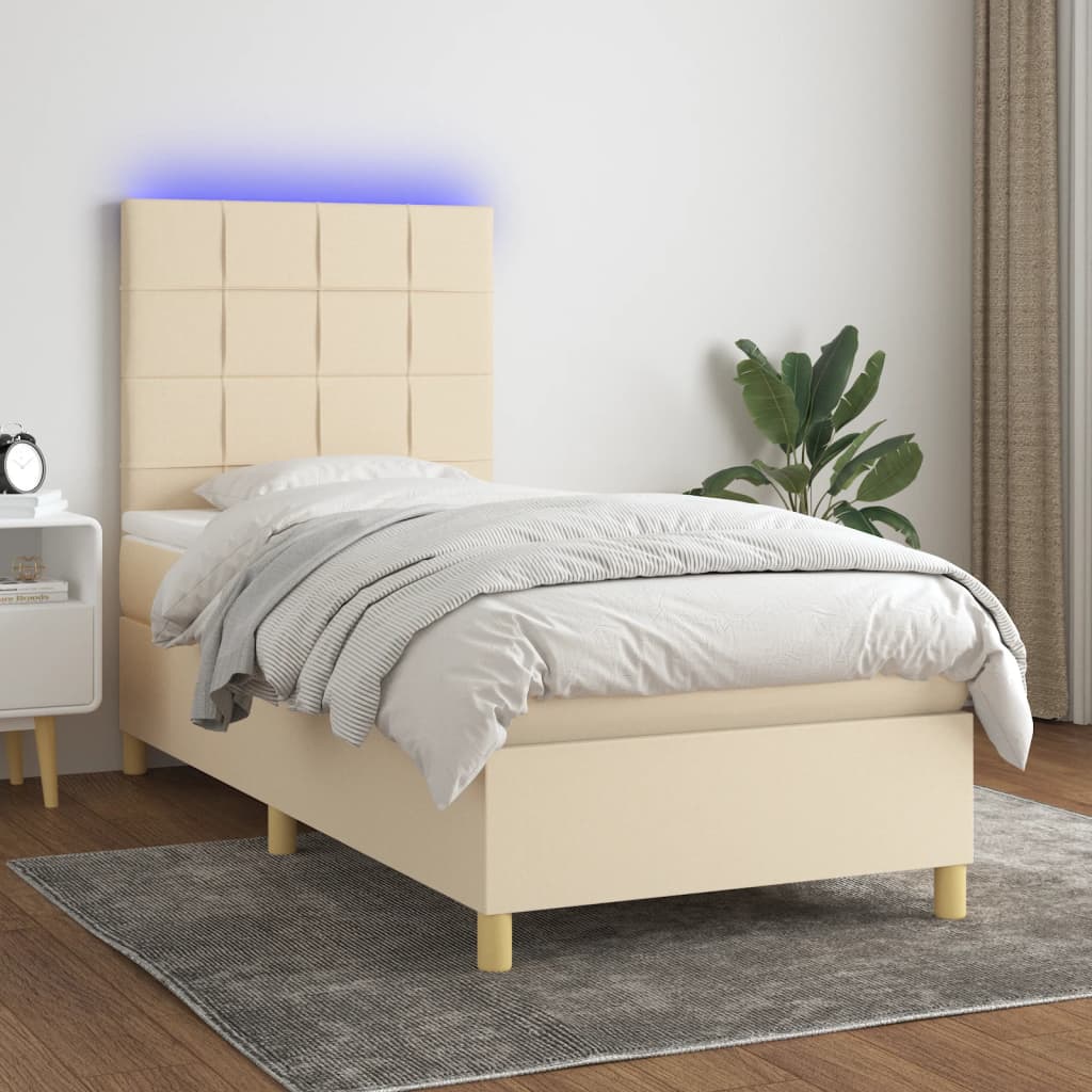 Letto a Molle con Materasso e LED Crema 80x200 cm in Tessuto - homemem39