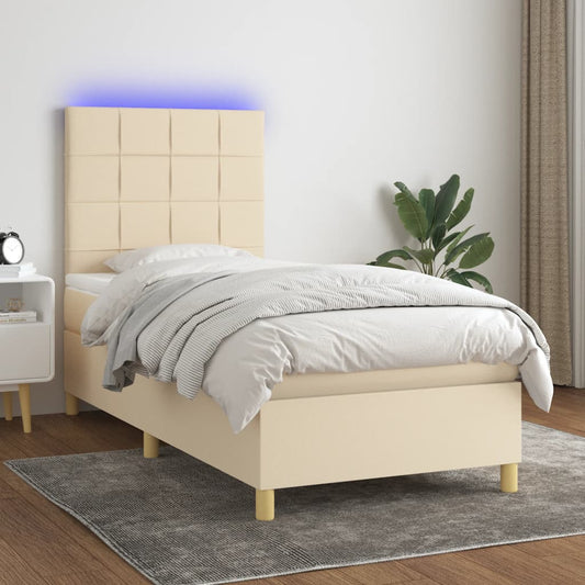 Letto a Molle con Materasso e LED Crema 80x200 cm in Tessuto - homemem39