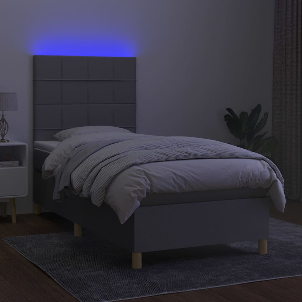 Letto a Molle Materasso e LED Grigio Chiaro 90x190 cm Tessuto - homemem39