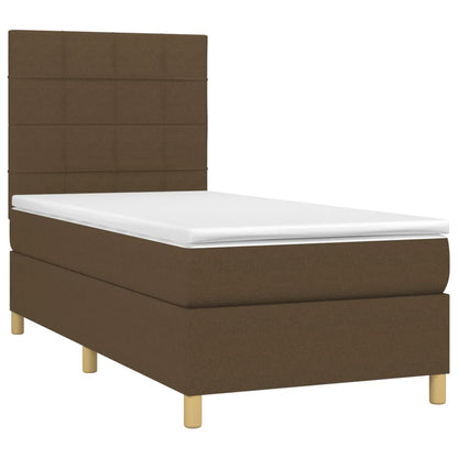 Letto a Molle Materasso e LED Marrone Scuro 90x190cm in Tessuto - homemem39