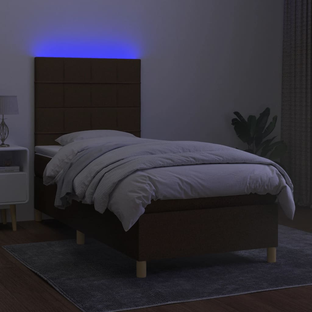 Letto a Molle Materasso e LED Marrone Scuro 90x190cm in Tessuto - homemem39