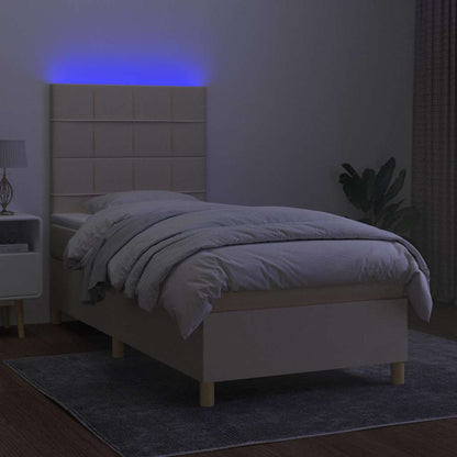 Letto a Molle con Materasso e LED Crema 90x190 cm in Tessuto