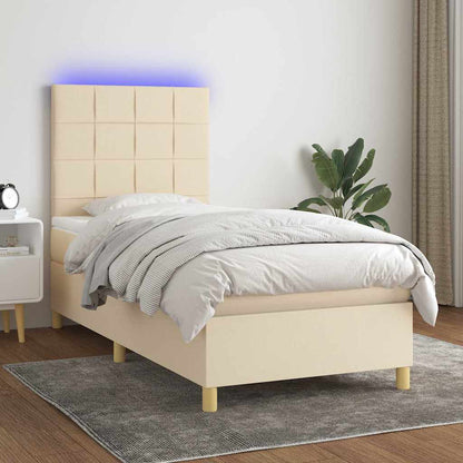Letto a Molle con Materasso e LED Crema 90x190 cm in Tessuto