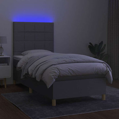 Letto a Molle Materasso e LED Grigio Chiaro 90x200 cm Tessuto