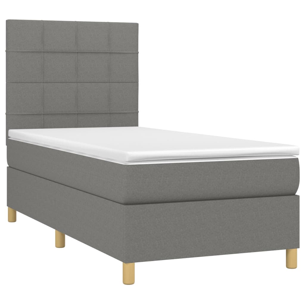 Letto a Molle Materasso e LED Grigio Scuro 90x200 cm in Tessuto - homemem39