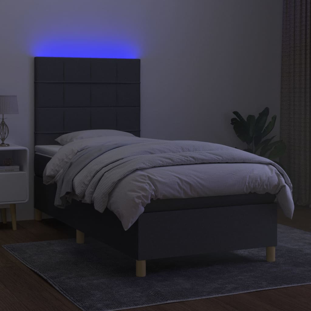 Letto a Molle Materasso e LED Grigio Scuro 90x200 cm in Tessuto - homemem39