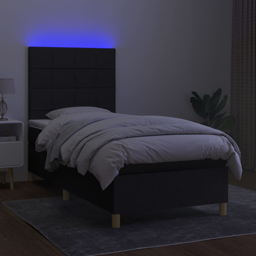 Letto a Molle con Materasso e LED Nero 100x200 cm in Tessuto - homemem39