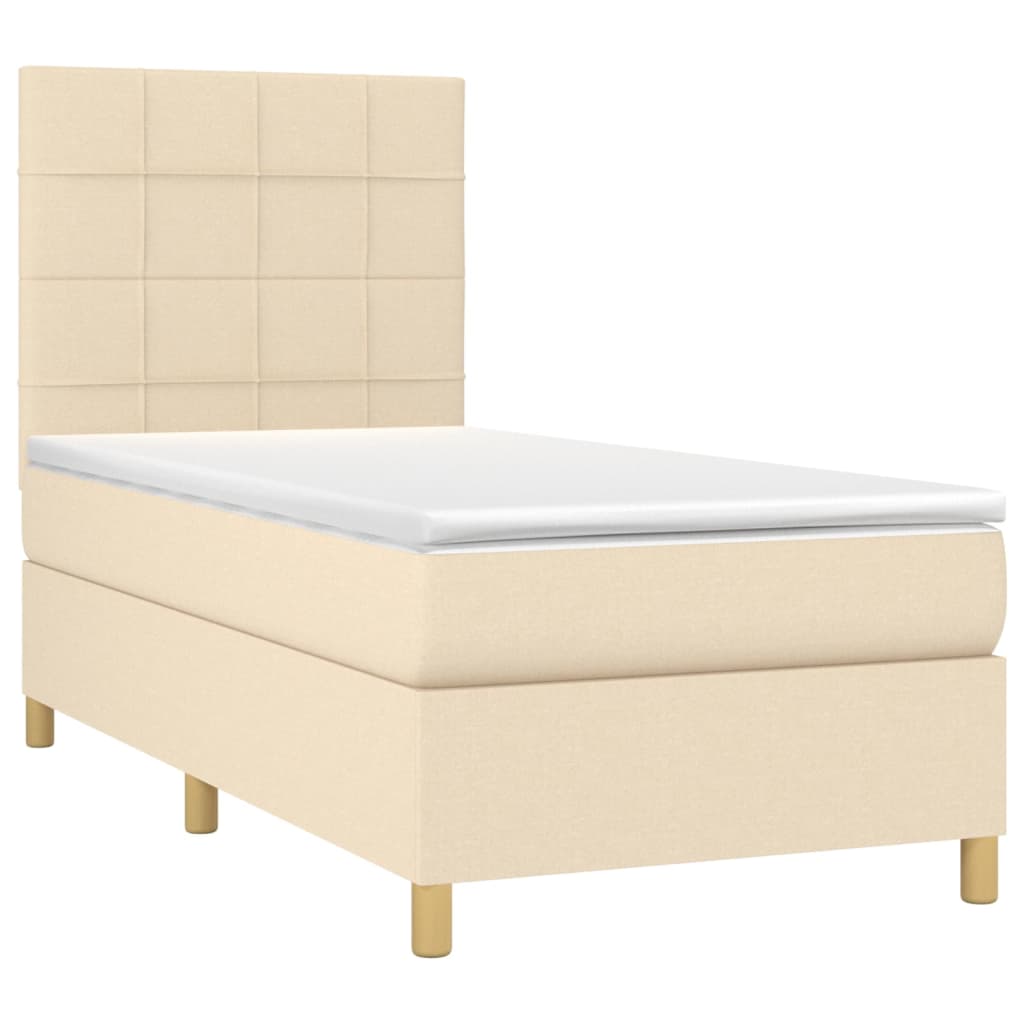 Letto a Molle con Materasso e LED Crema 100x200cm in Tessuto - homemem39