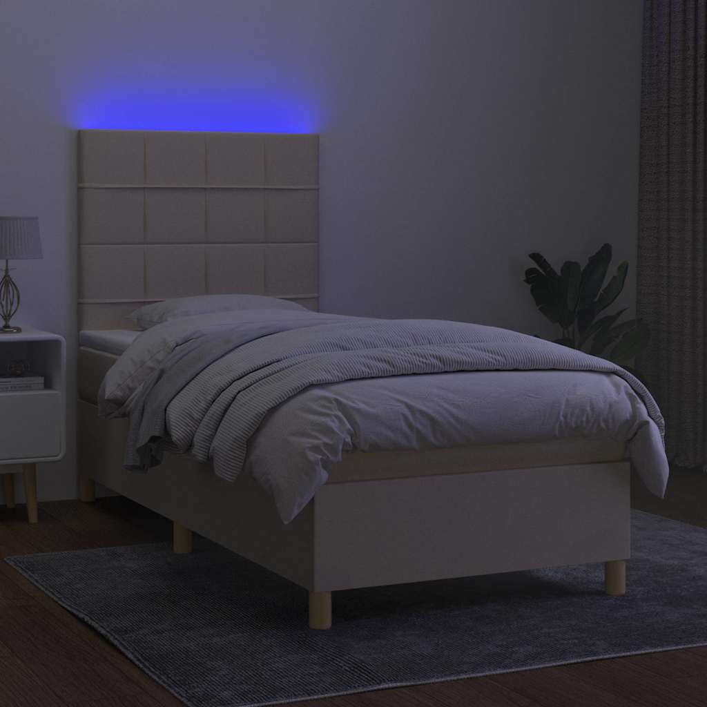 Letto a Molle con Materasso e LED Crema 100x200cm in Tessuto