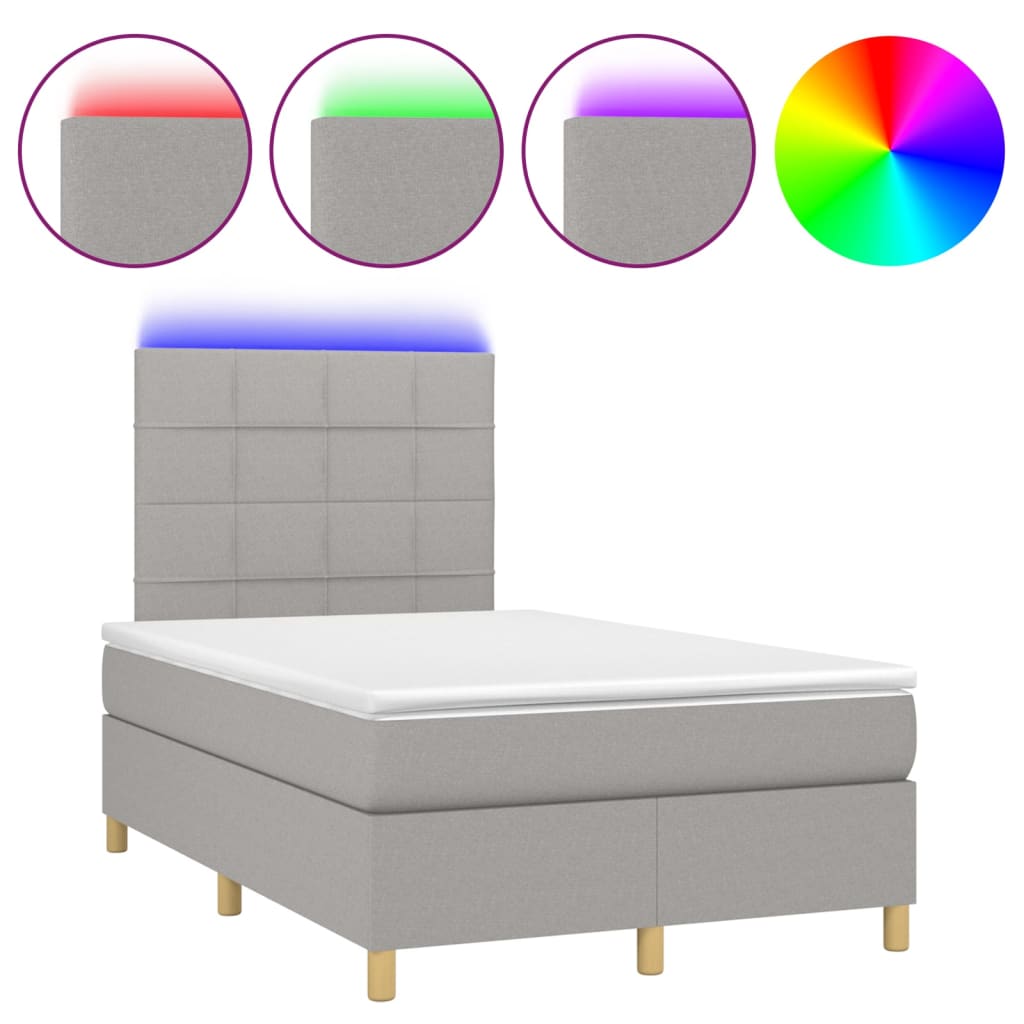 Letto a Molle Materasso e LED Grigio Chiaro 120x200 cm Tessuto - homemem39