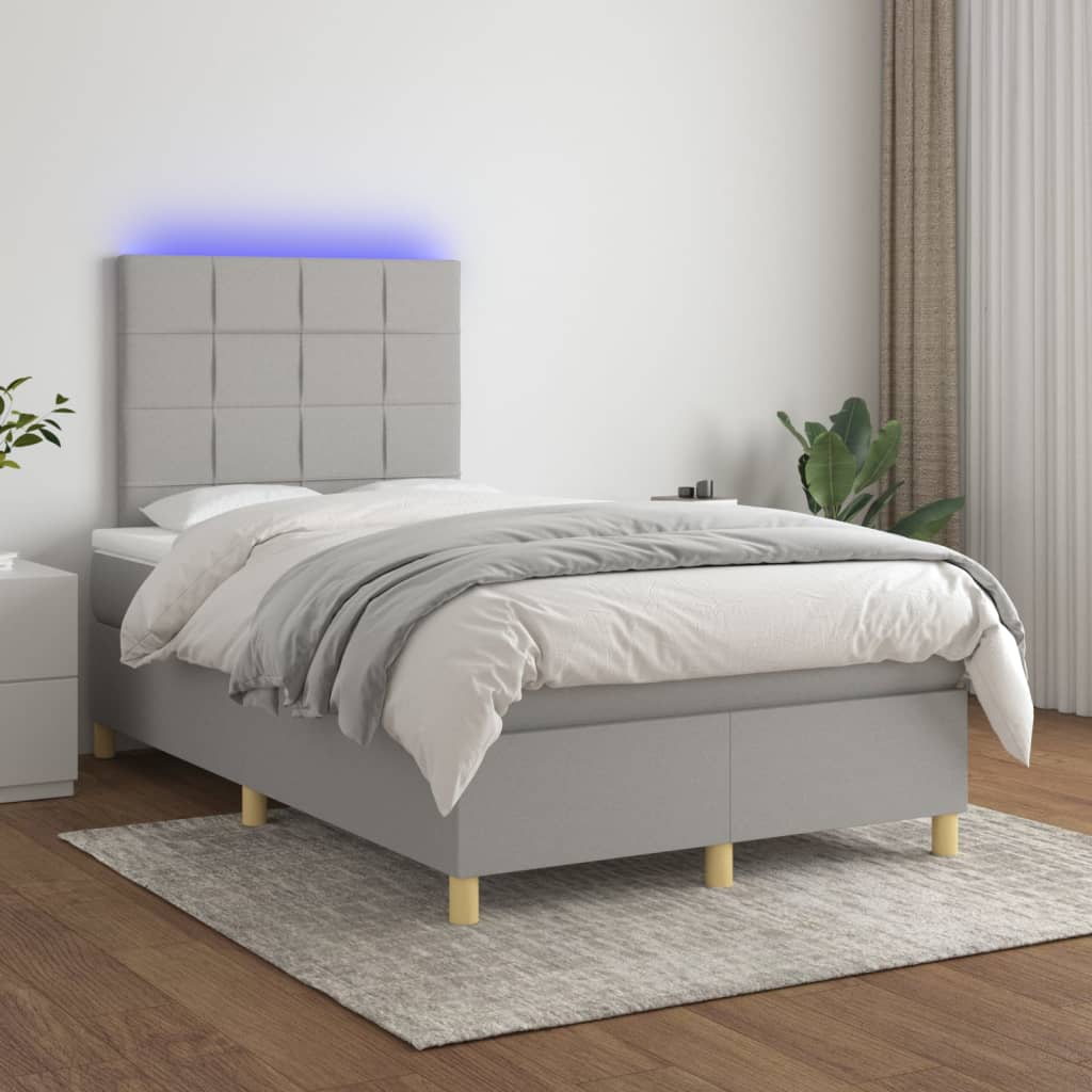 Letto a Molle Materasso e LED Grigio Chiaro 120x200 cm Tessuto - homemem39