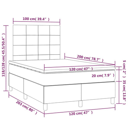 Letto a Molle Materasso e LED Marrone Scuro 120x200 cm Tessuto
