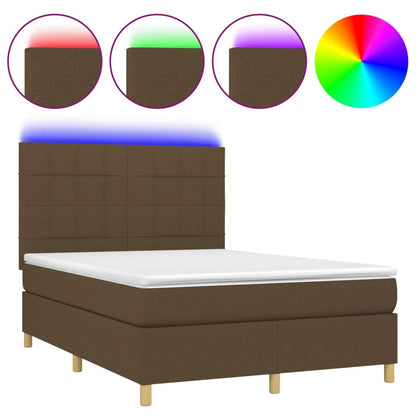 Letto a Molle Materasso e LED MarroneScuro 140x190cm in Tessuto | homemem39