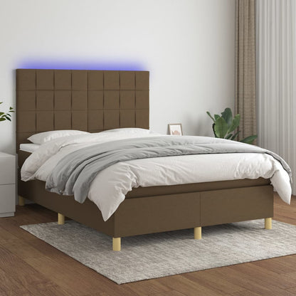 Letto a Molle Materasso e LED MarroneScuro 140x190cm in Tessuto | homemem39