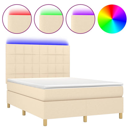 Letto a Molle con Materasso e LED Crema 140x190 cm in Tessuto | homemem39