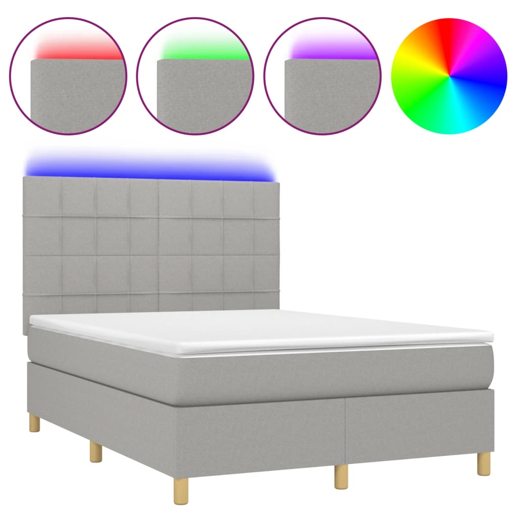 Letto a Molle Materasso e LED Grigio Chiaro 140x200 cm Tessuto - homemem39